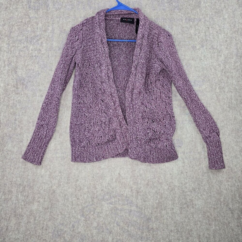 Axcess Womens Open Front Cardigan Purple Marled Knit 100% Cotton S